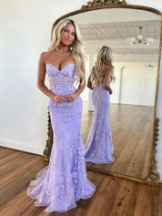Blue Tulle Lace Mermaid Long Prom Dress, Sweetheart Neck Blue Graduation Dress