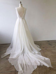 A-Line V-Neck Floor-Length Ivory Chiffon Prom Dress with Clean Minimalist Silhouette
