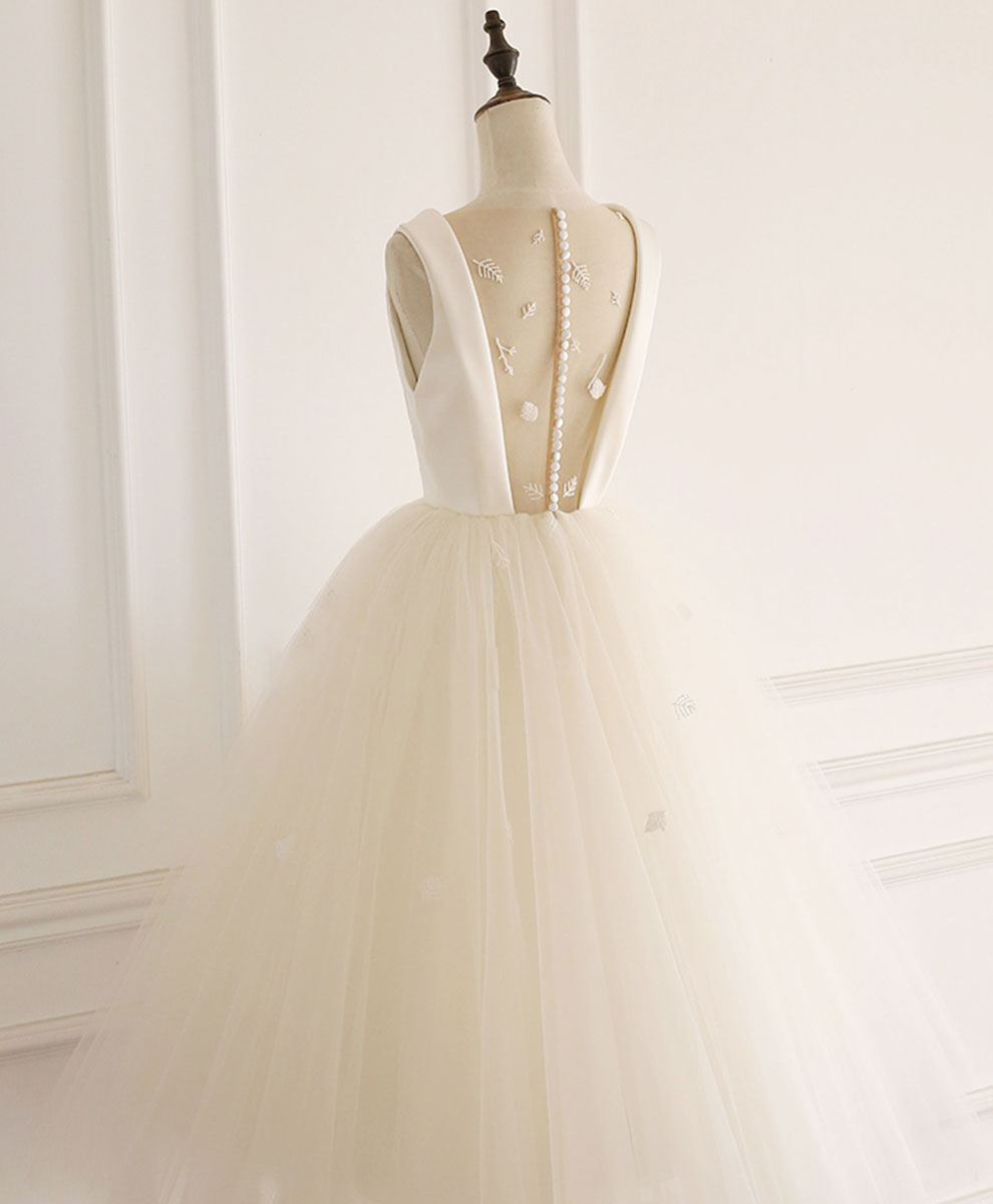 A-Line Bateau Neck Knee-Length Ivory Tulle and Beaded Homecoming Dress with Illusion Back