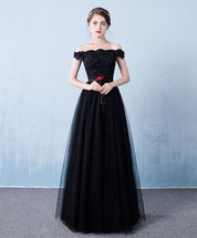Off-The-Shoulder Floral Lace Appliqué Tulle Prom Dress With Lace-Up Back