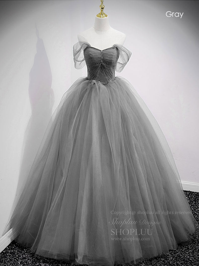 Ball Gown Sweetheart Floor-Length Tulle Prom Dress with Beaded Corset Bodice