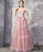 Corset-Style A-Line Floor-Length Tulle Lace Appliqué Prom Dress