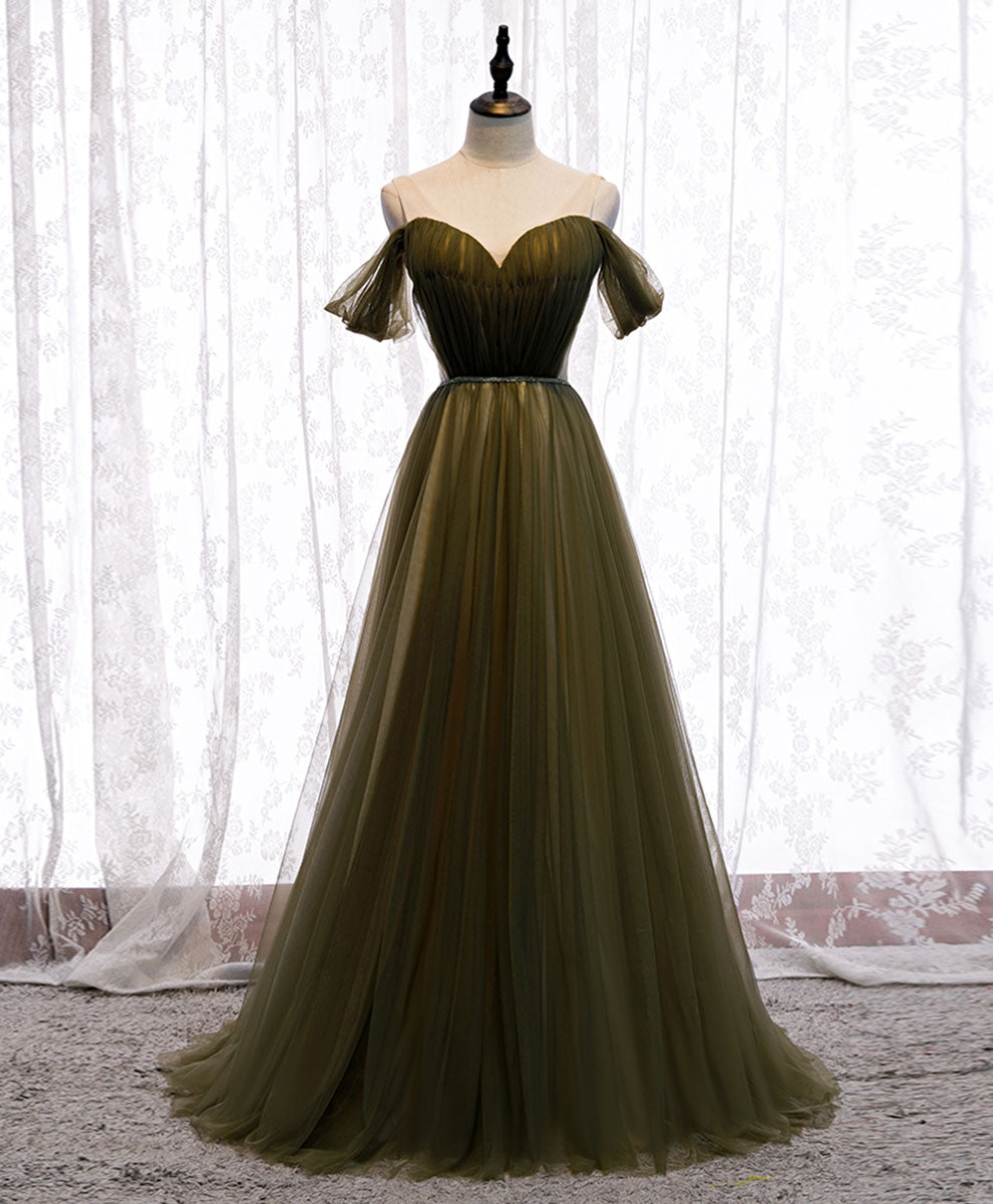 A-Line Off-the-Shoulder Floor-Length Tulle Prom Dress with Sweetheart Bodice