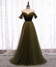 A-Line Off-the-Shoulder Floor-Length Tulle Prom Dress with Sweetheart Bodice
