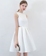 A-line High Neck Short Satin Homecoming Dress with Cutout Detail