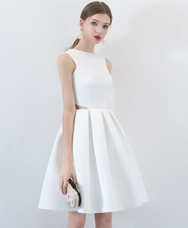A-line High Neck Short Satin Homecoming Dress with Cutout Detail