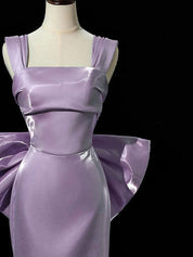Sheath / Column Square Neck Floor-Length Satin Prom Dress with Sculptural Bow Detail