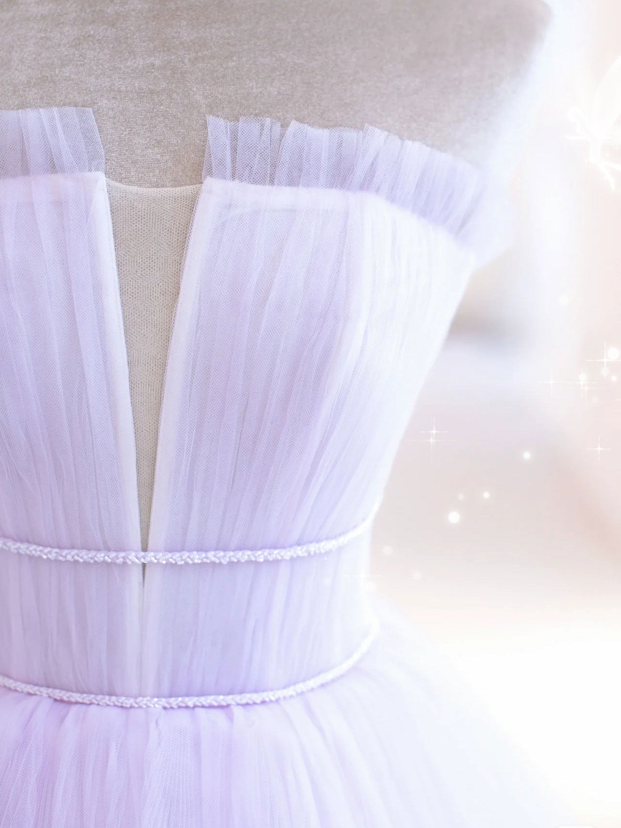 A-Line Straight Neckline Knee-Length Lavender Tulle Homecoming Dress with Illusion Bodice