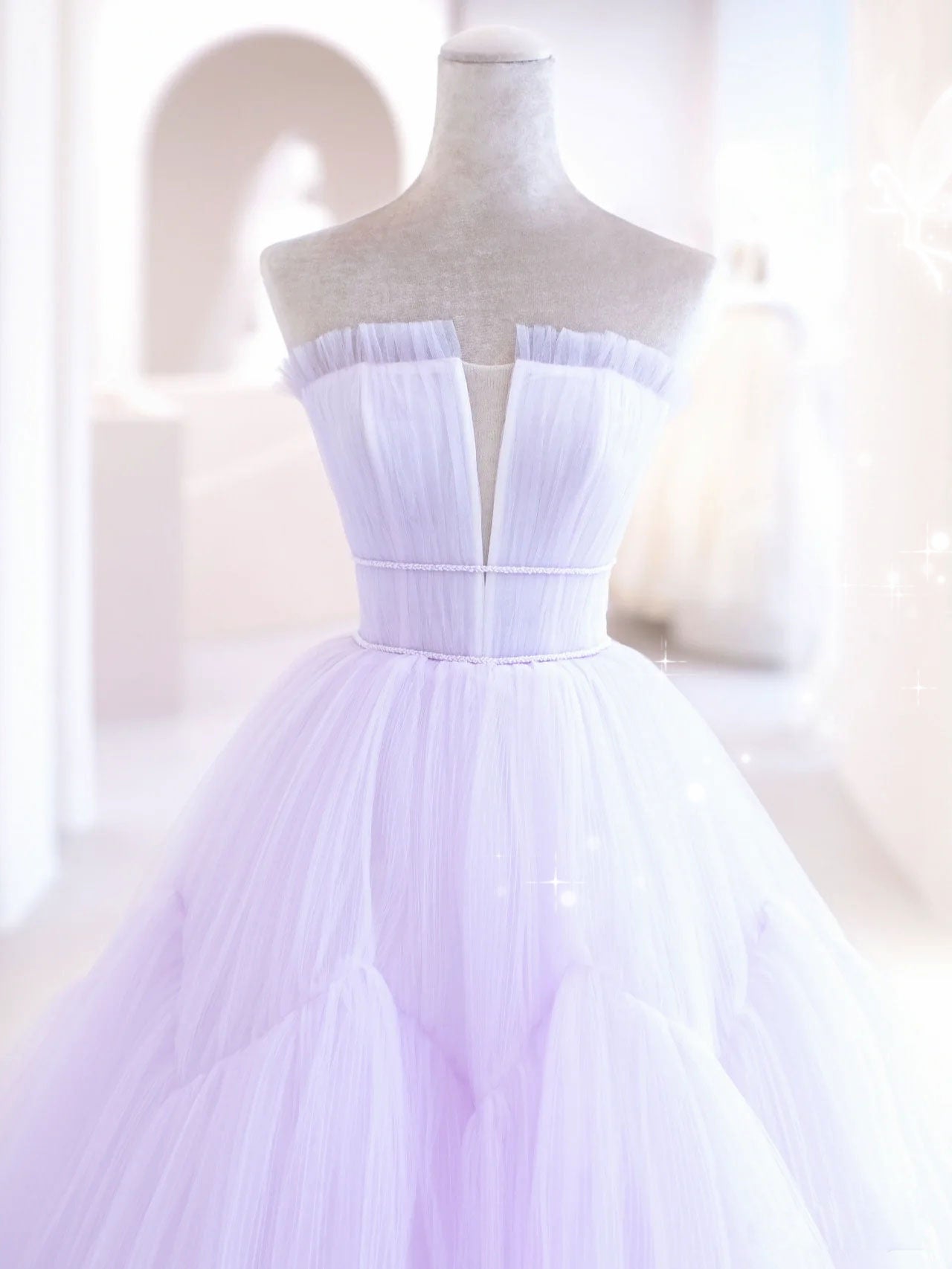 A-Line Straight Neckline Knee-Length Lavender Tulle Homecoming Dress with Illusion Bodice