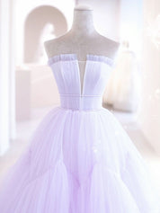 A-Line Straight Neckline Knee-Length Lavender Tulle Homecoming Dress with Illusion Bodice