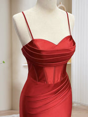 Simple Sweetheart Neck Satin Mermaid Burgundy Long Prom Dress, Burgundy Evening Dress