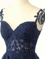 Blue A-Line Tulle Lace Short Prom Dress, Cute Blue Homecoming Dress