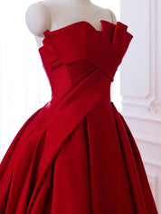 A-Line Satin Burgundy Long Prom Dress with Lace-Up Back