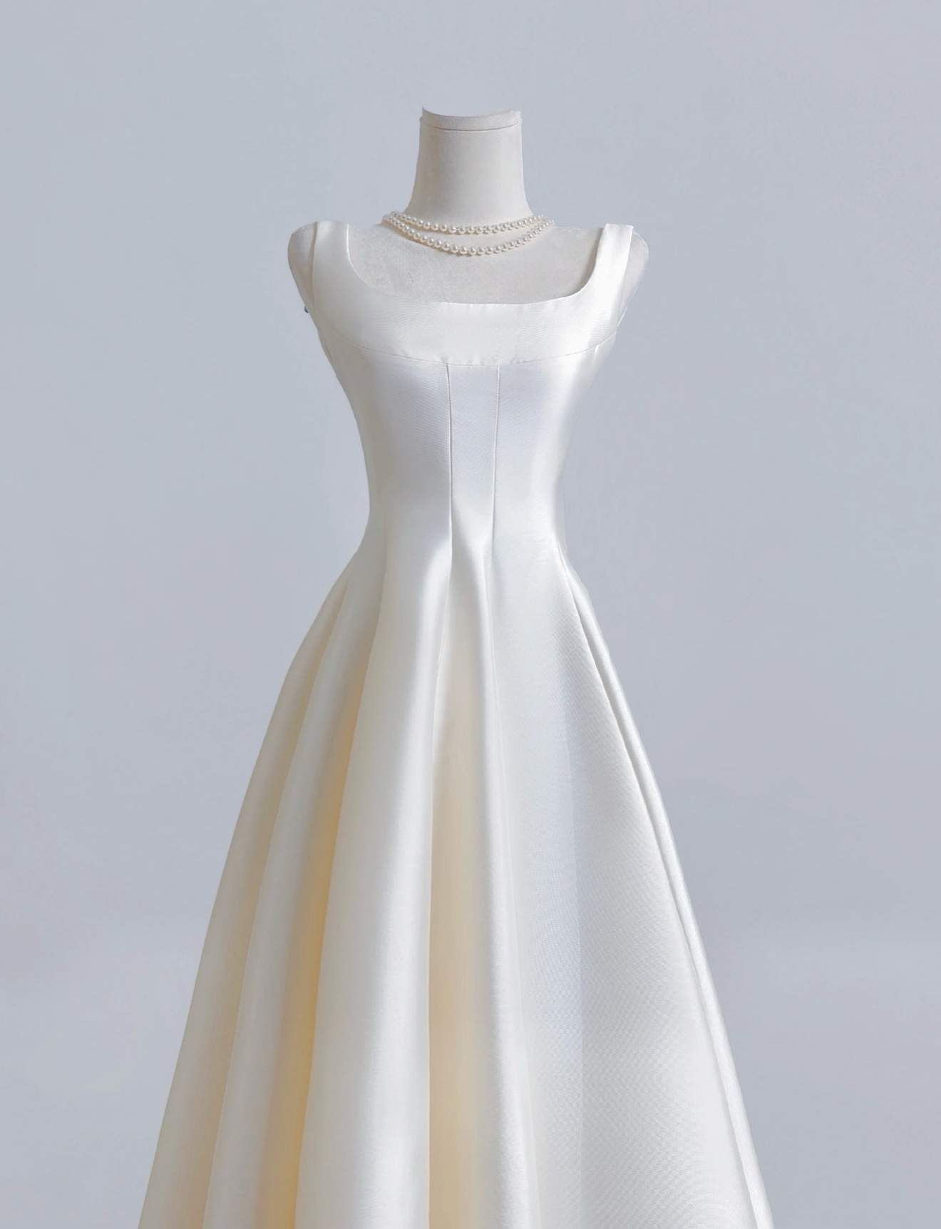 A-Line Square Neck Floor-Length Satin Ivory Prom Dress with Clean Minimalist Silhouette
