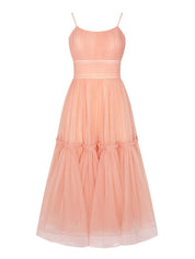 A-Line Scoop Neck Tea-Length Sage Green Tulle Homecoming Dress with Tiered Skirt