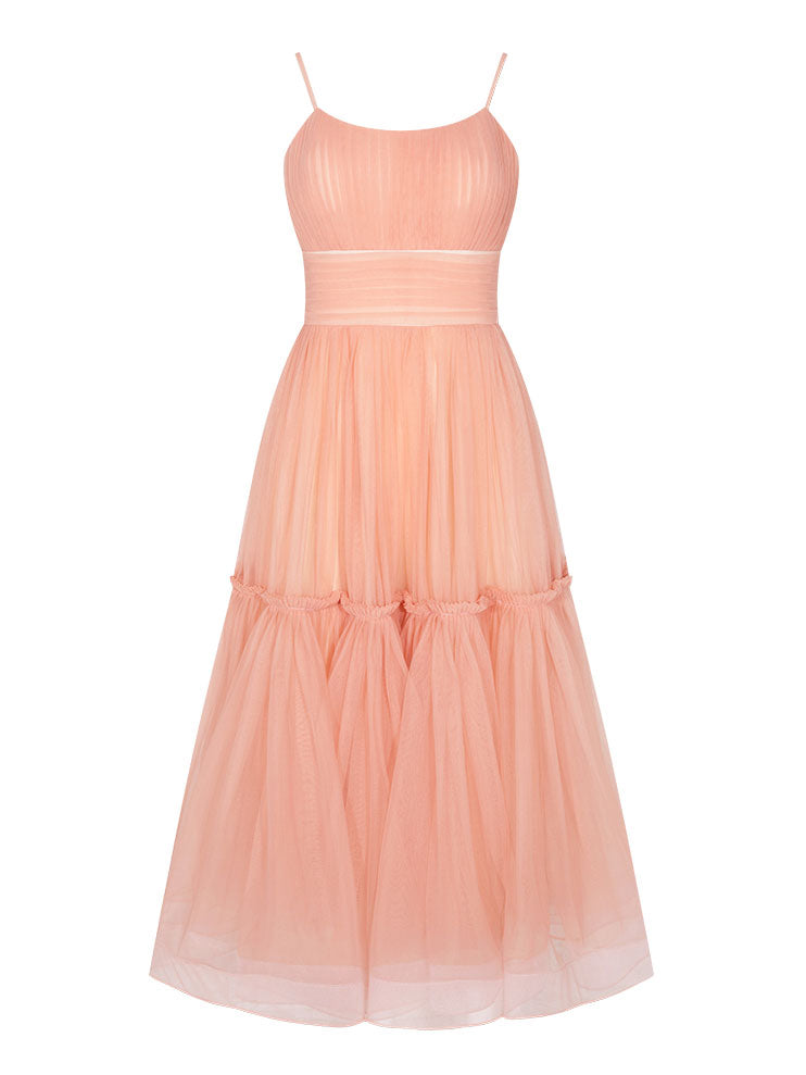 A-Line Scoop Neck Tea-Length Sage Green Tulle Homecoming Dress with Tiered Skirt