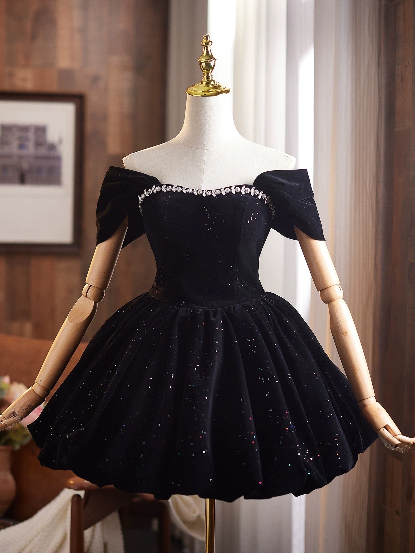 Sweet Off-the-Shoulder Velvet Homecoming Dress