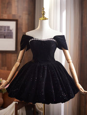 Sweet Off-the-Shoulder Velvet Homecoming Dress