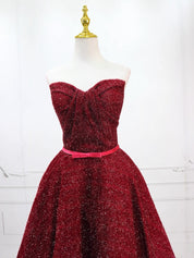 A-Line Sweetheart Neckline Knee-Length Burgundy Velvet Sequin Homecoming Dress