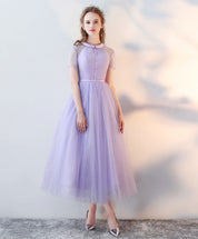 A-Line Peter Pan Collar Floor-Length Tulle Lace Homecoming Dress with Soft Pleated Bodice