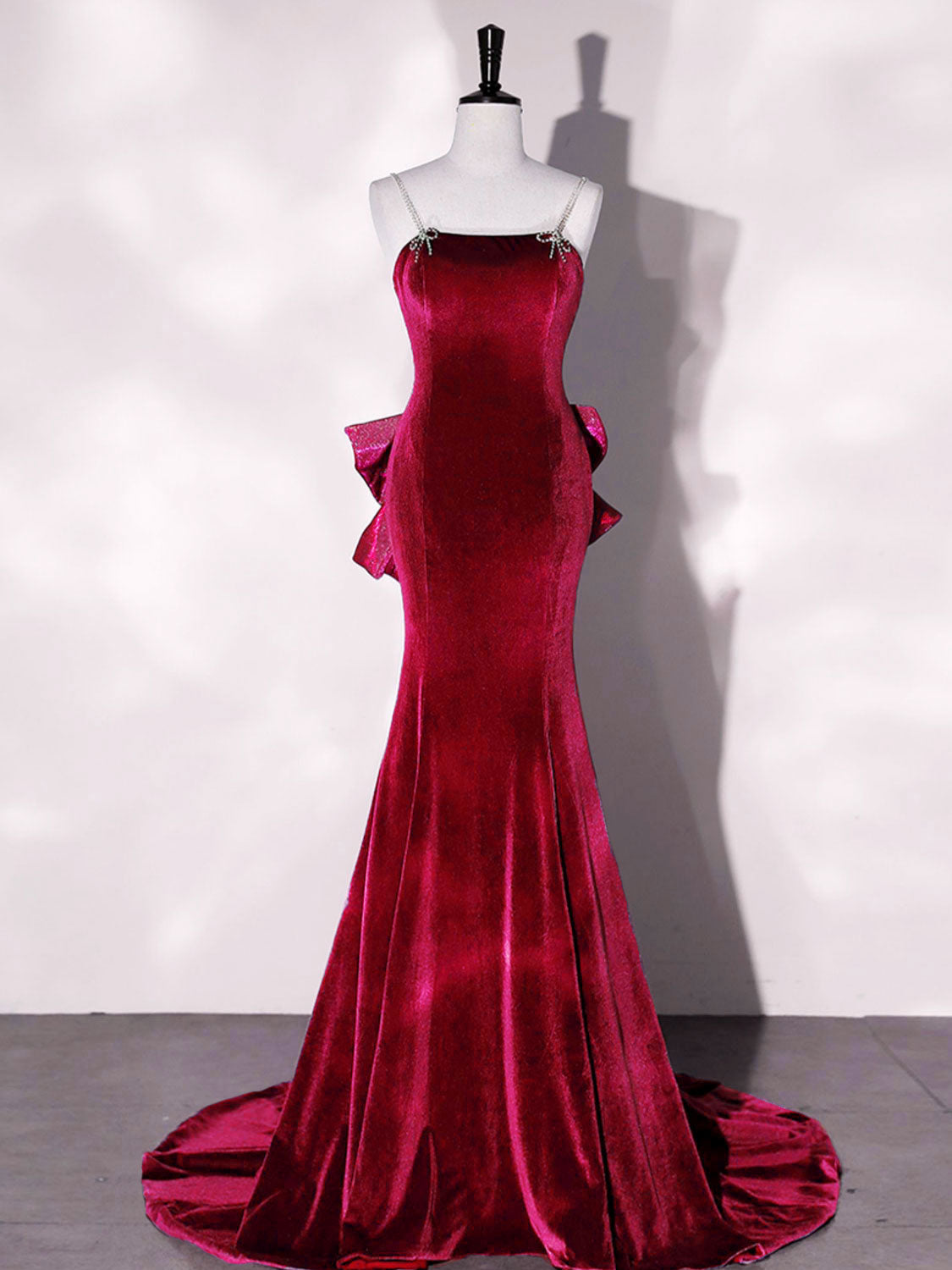 Burgundy Velvet Long Evening Dress