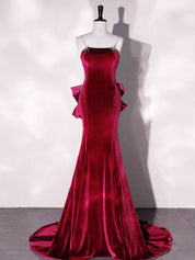 Burgundy Velvet Long Evening Dress