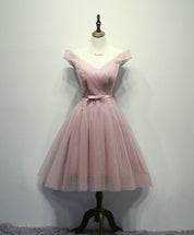 A-line Off-the-Shoulder Knee-Length Tulle Dress with Pleated Bodice Homecoming Dress