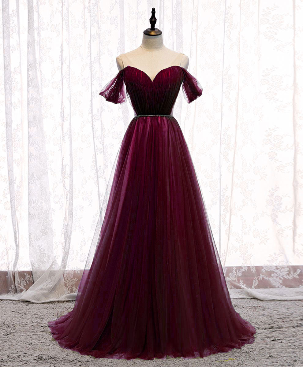 A-Line Off-the-Shoulder Floor-Length Tulle Prom Dress with Sweetheart Bodice