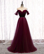 A-Line Off-the-Shoulder Floor-Length Tulle Prom Dress with Sweetheart Bodice