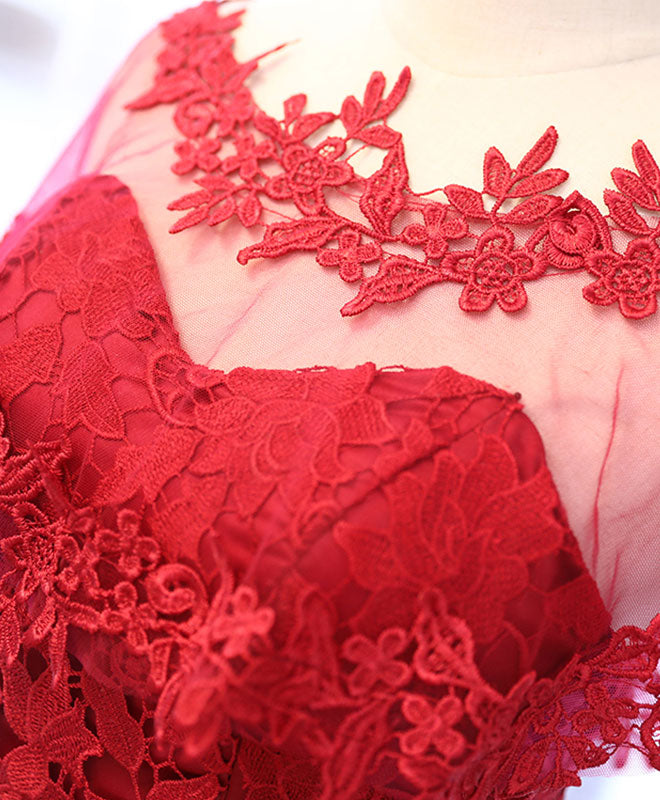 A-line Off-the-Shoulder Lace Appliqué High-Low Tulle Homecoming Dress With Illusion Neckline