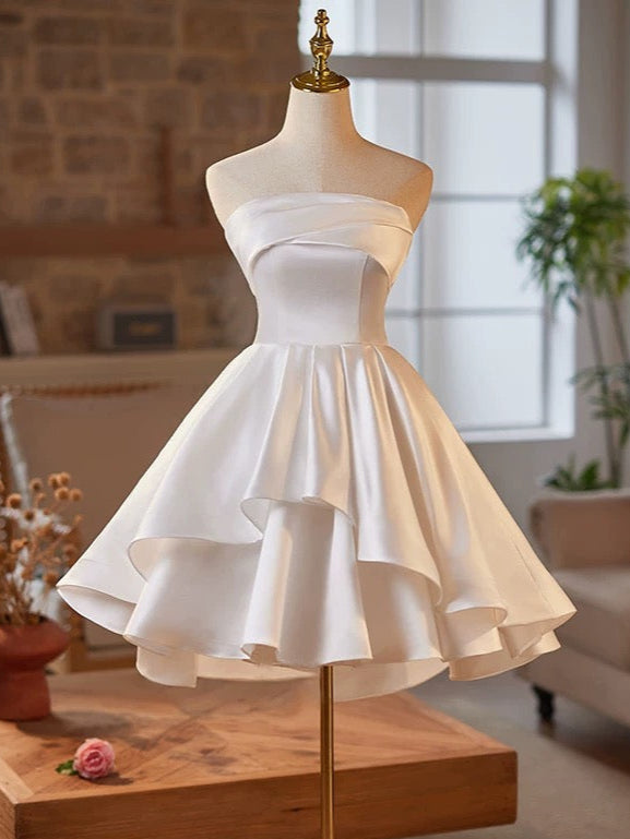 Simple Satin White Short Prom Dress, White Homecoming Dress