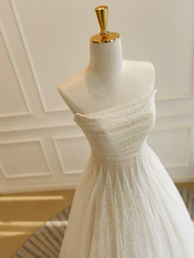 A-Line Strapless Floor-Length Tulle Sequin Prom Dress with Subtle Shimmer Texture