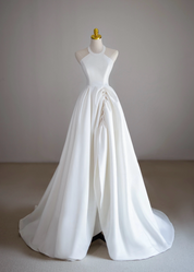 A-Line Halter Neckline Floor-Length Ivory Satin Prom Dress