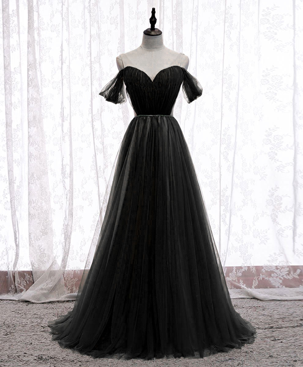 A-Line Off-the-Shoulder Floor-Length Tulle Prom Dress with Sweetheart Bodice