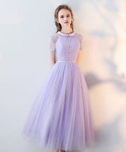 A-Line Peter Pan Collar Floor-Length Tulle Lace Homecoming Dress with Soft Pleated Bodice