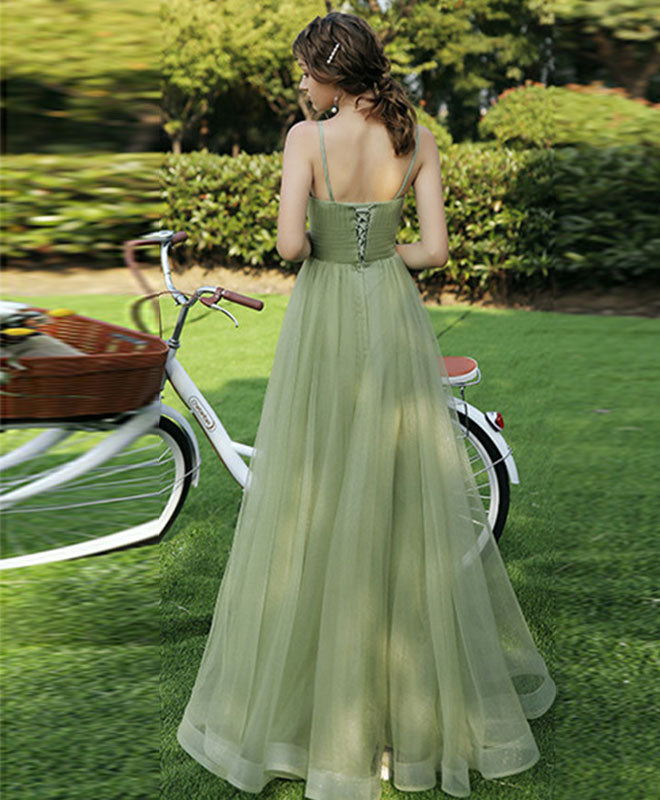 A-Line Sweetheart Neck Floor-Length Tulle Prom Dress in Sage Green