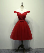 A-line Off-the-Shoulder Knee-Length Tulle Dress with Pleated Bodice Homecoming Dress