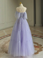 Lavender Ball Gown Sweetheart Floor-Length Tulle Prom Dress with Tiered Skirt