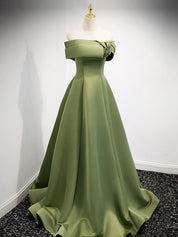 A-Line Satin Green Long Prom Dress, Green Formal Dress
