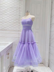 A-Line Scoop Neck Tea-Length Sage Green Tulle Homecoming Dress with Tiered Skirt