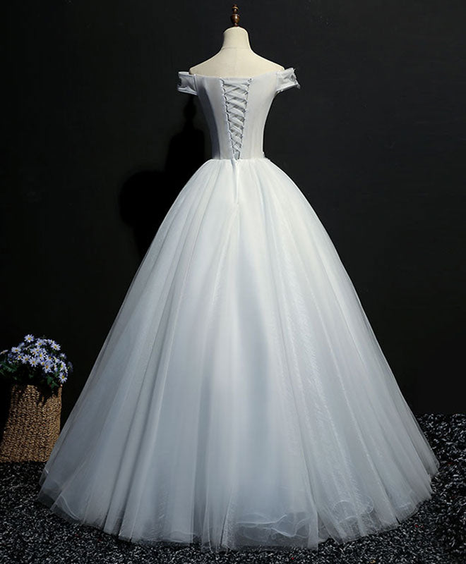 Off-Shoulder A-Line Floor-Length Tulle Prom Dress with Lace Appliqué