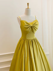 A-Line Sweetheart Neck Tea-Length Yellow Satin Bow Homecoming Dress