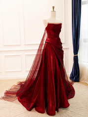 Elegant Strapless Draped Organza & Satin Prom Dress
