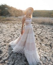 Giorgina | A Line Lace Spaghetti Straps Sleeveless Boho Wedding Dress