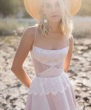 Giorgina | A Line Lace Spaghetti Straps Sleeveless Boho Wedding Dress