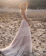 Giorgina | A Line Lace Spaghetti Straps Sleeveless Boho Wedding Dress