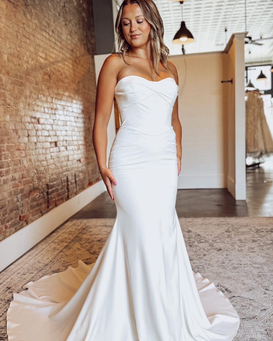Mermaid Off-the-Shoulder Floor-Length Satin Wedding Dress with Draped Bodice and Train