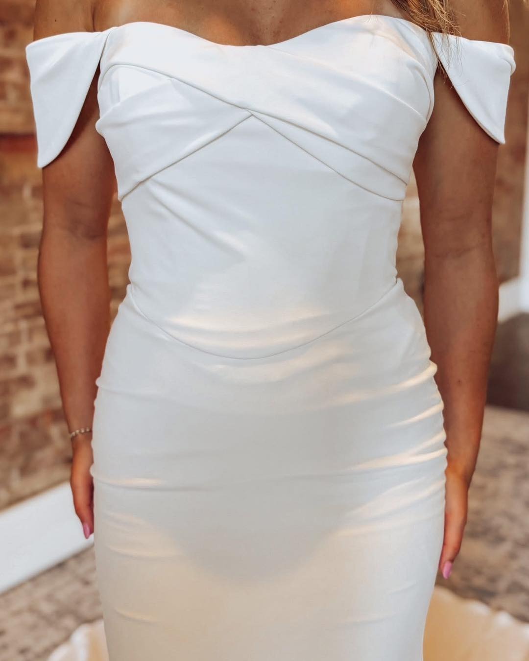 Mermaid Off-the-Shoulder Floor-Length Satin Wedding Dress with Draped Bodice and Train