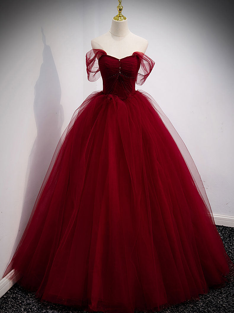 Ball Gown Sweetheart Floor-Length Tulle Prom Dress with Beaded Corset Bodice