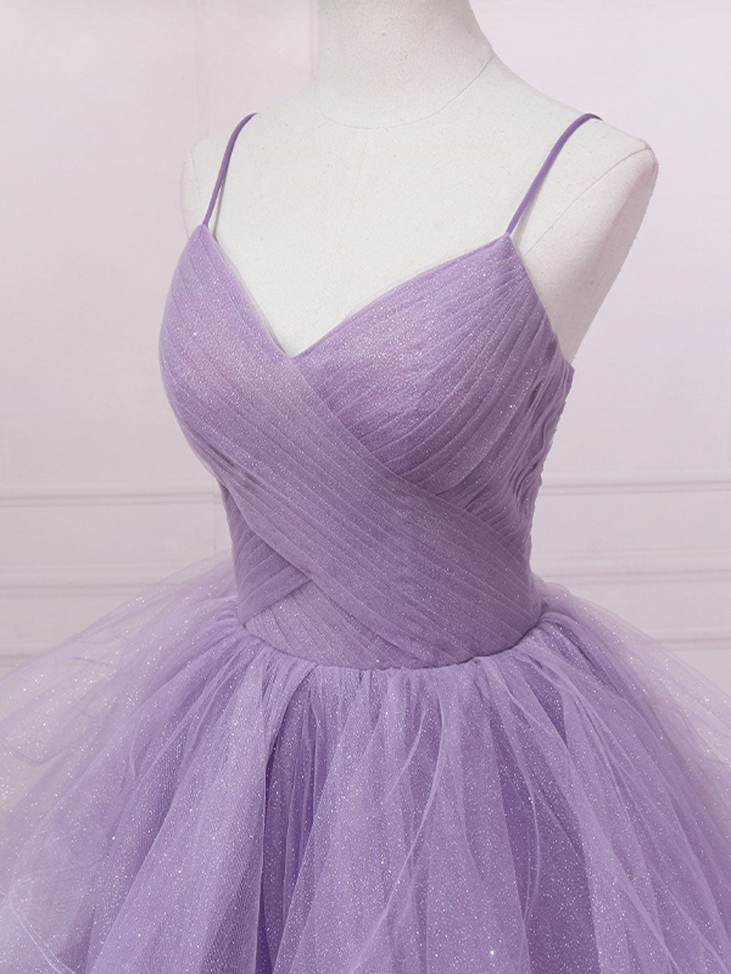 Lavender Ball Gown Sweetheart Neck Floor-Length Tulle Prom Dress with Tiered Ruffle Skirt